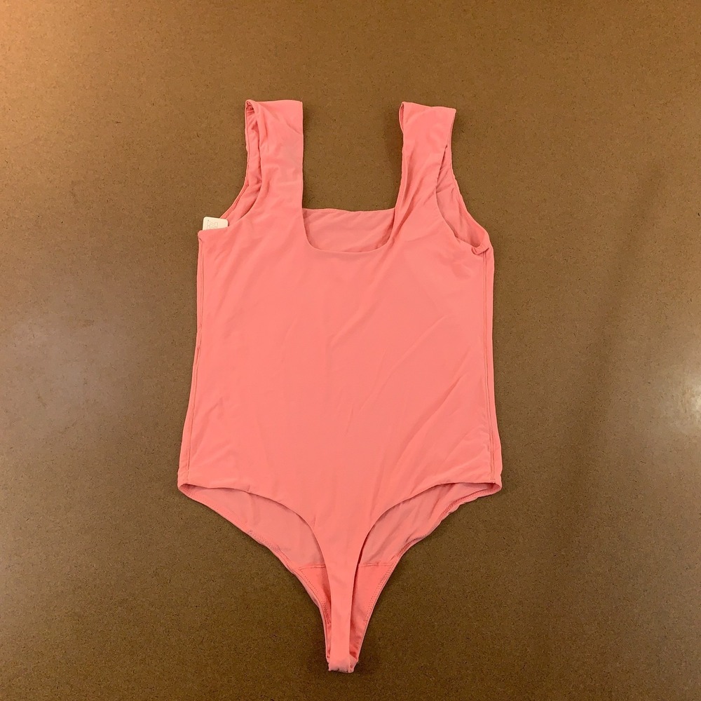 Smoothez By Aerie Womens Large Tropadelic Coral Square Neck Bodysuit Top NWT